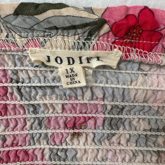 JODIFL Boho Floral Mini Dress Off Shoulder Long Sleeve Pink Yellow Size 1X - Picture 6 of 9